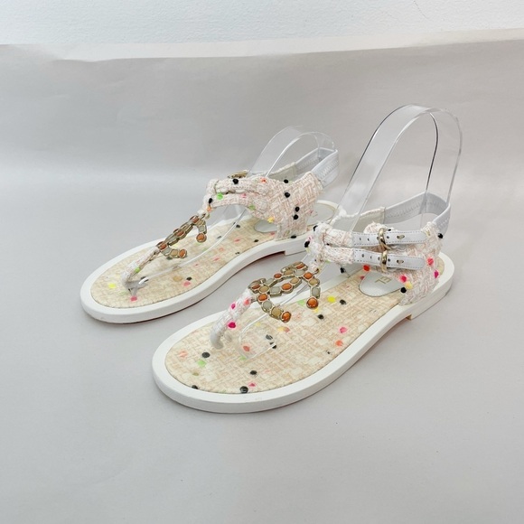 Chanel CC Logo Tweed Sandals - Picture 2 of 8